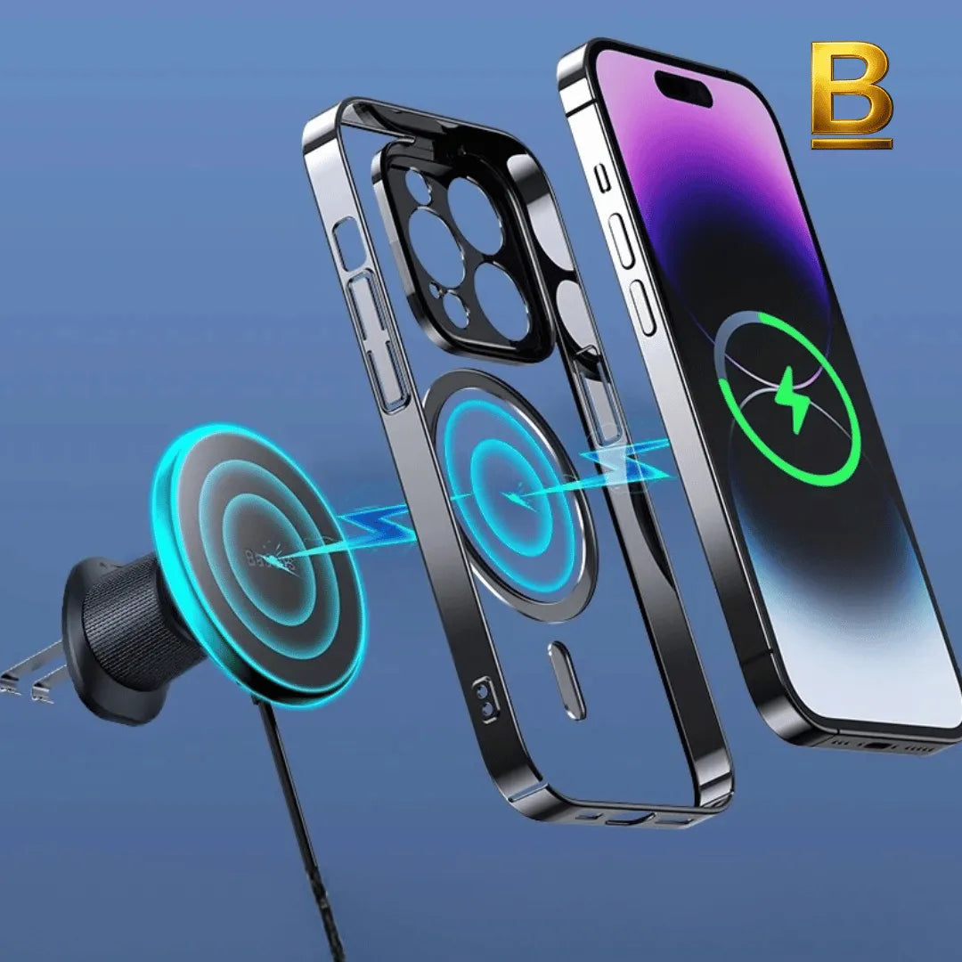 Carregador Veicular Wireless Magnético Baseus 15W – Suporte Rápido com Fixação Segura para iPhone, Samsung e Smartphones com Carregamento por Indução