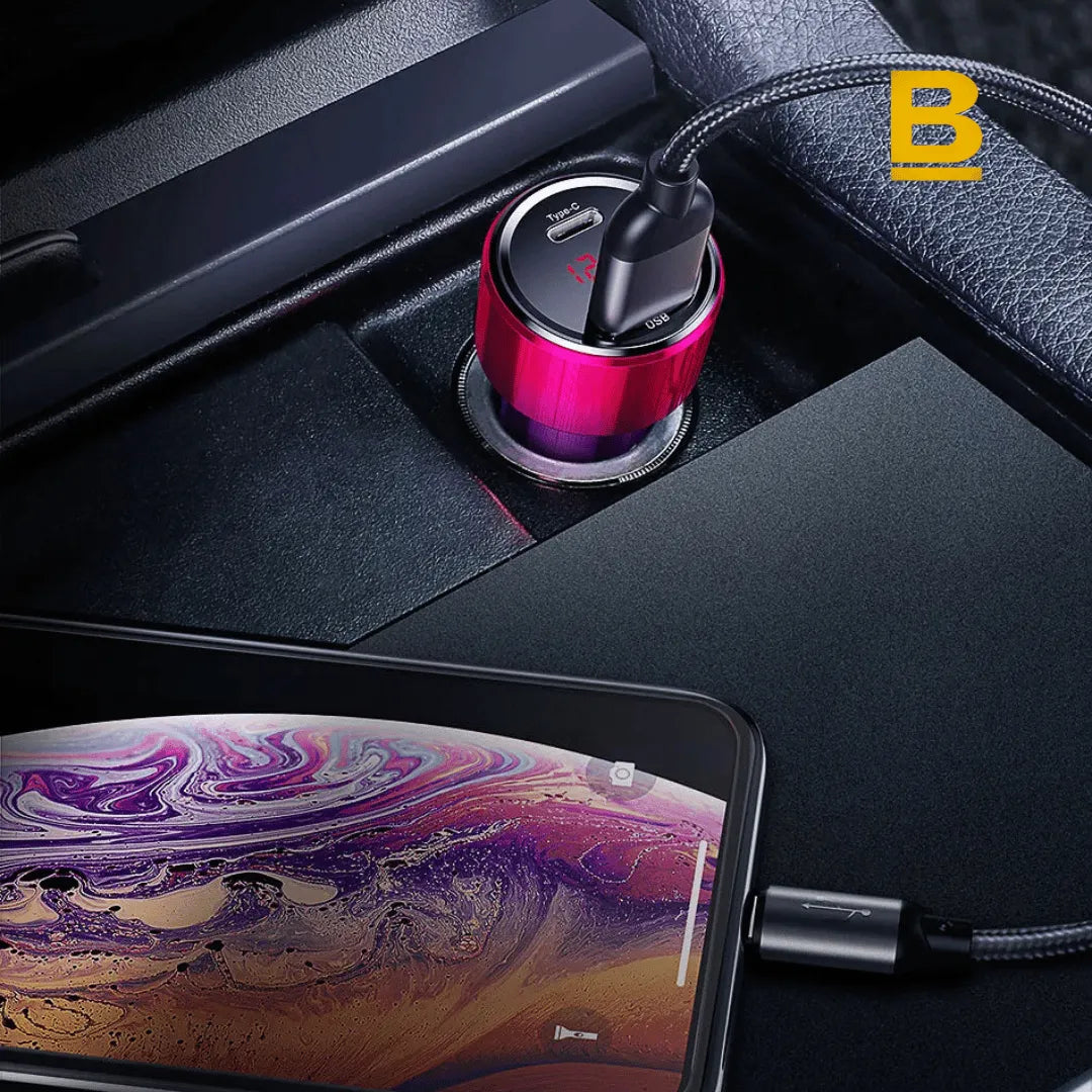 Carregador Veicular Rápido 45W USB + Tipo-C com PD e QC 4.0 – Turbo Power para Celulares, Tablets e Notebooks