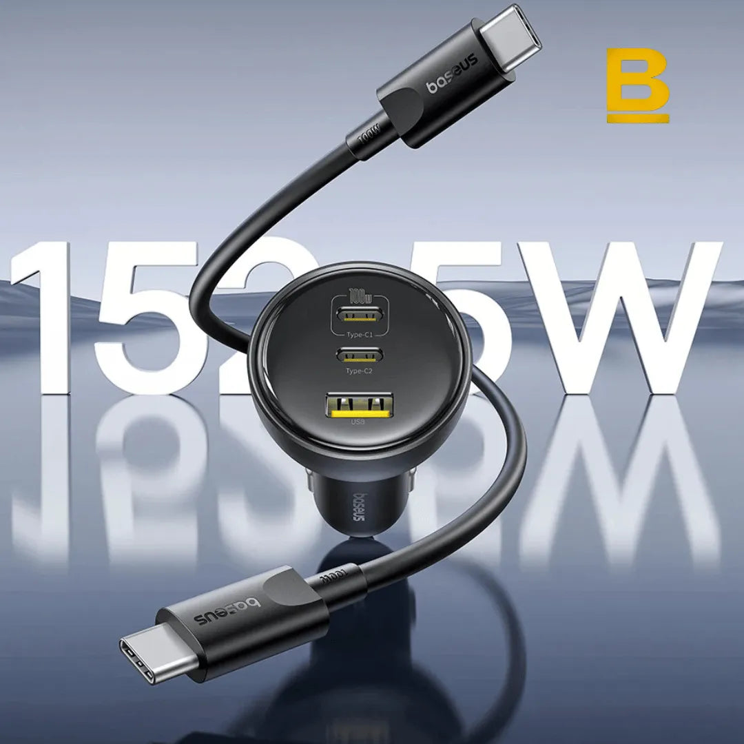 Carregador Veicular Turbo Power 152,5W com 3 Portas – Super Rápido e Compatível com Notebooks