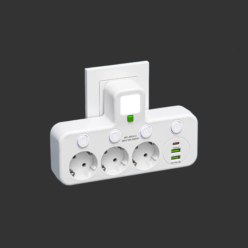 ADAPTADOR DE TOMADA 3 EM 1 USB E TIPO-C - RC132