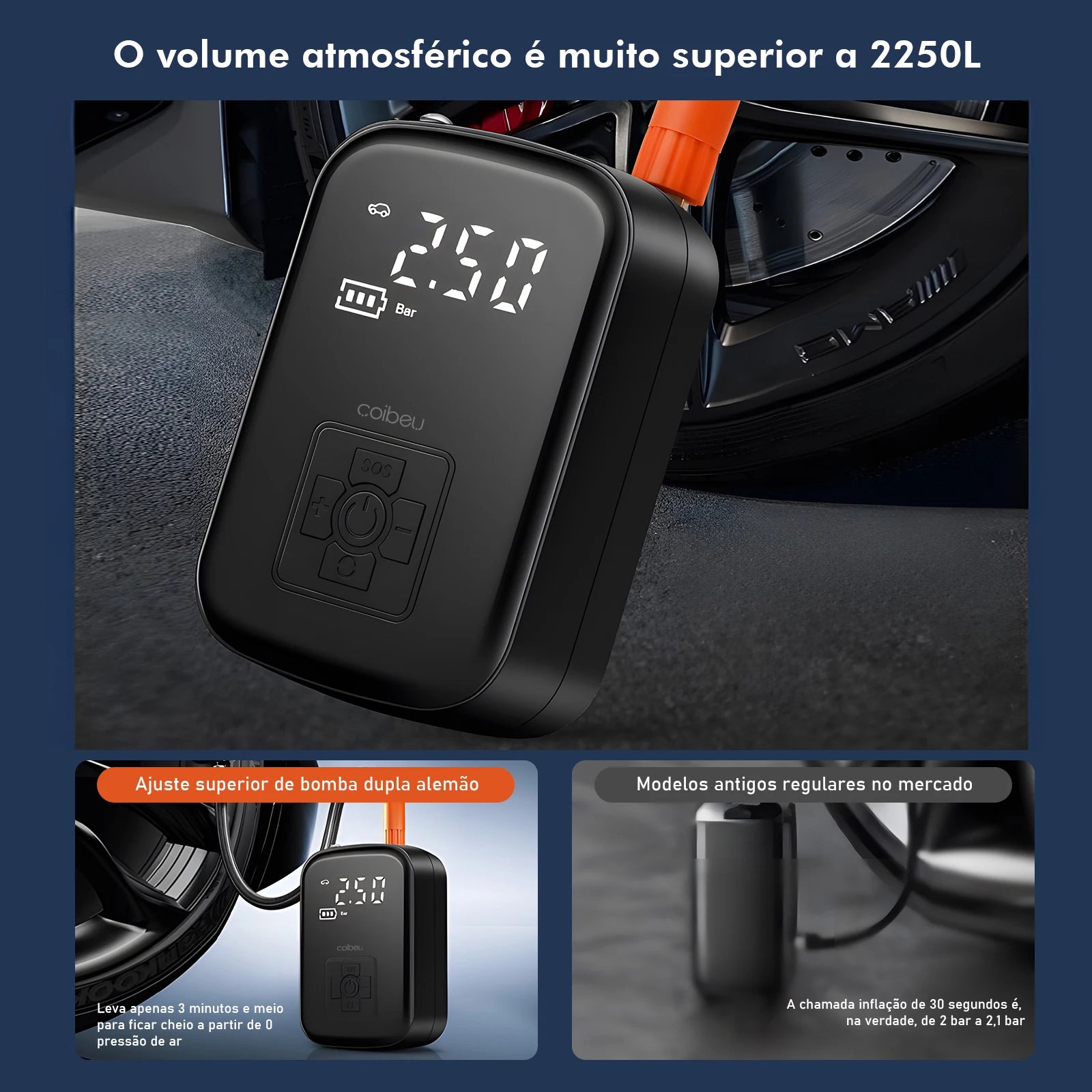 COMPRESSOR DE AR DIGITAL PORTÁTIL (CALIBRADOR DE PNEUS) - RC16