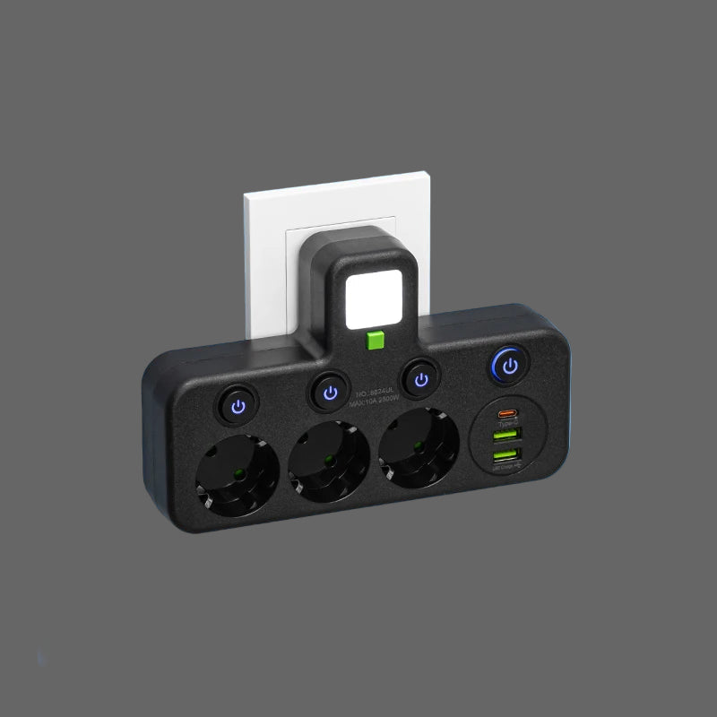 ADAPTADOR DE TOMADA 3 EM 1 USB E TIPO-C - RC132