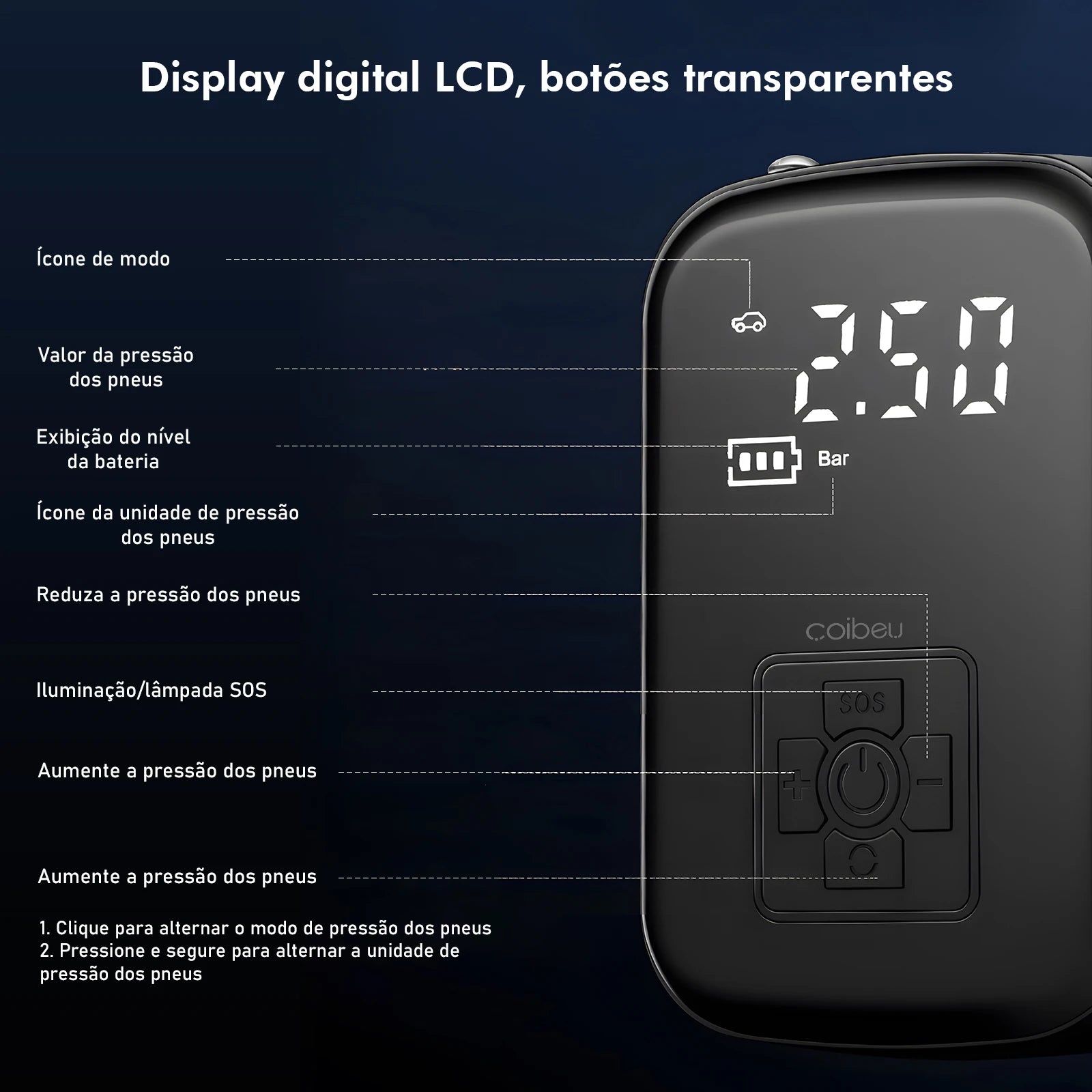 COMPRESSOR DE AR DIGITAL PORTÁTIL (CALIBRADOR DE PNEUS) - RC16