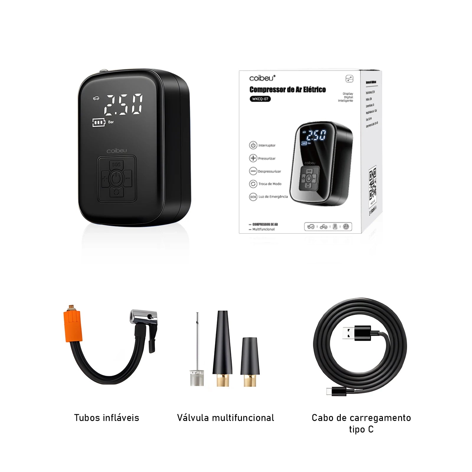 COMPRESSOR DE AR DIGITAL PORTÁTIL (CALIBRADOR DE PNEUS) - RC16