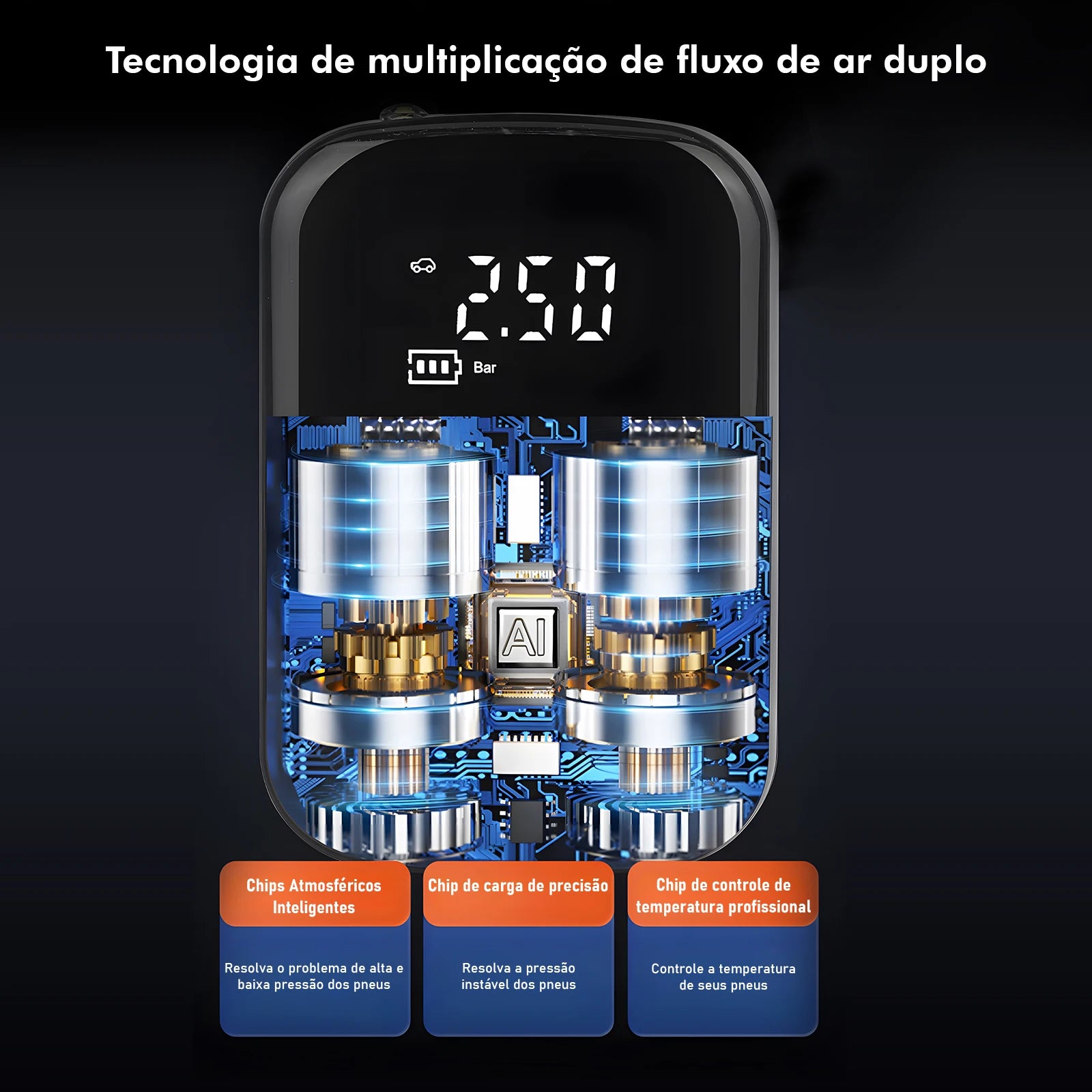 COMPRESSOR DE AR DIGITAL PORTÁTIL (CALIBRADOR DE PNEUS) - RC16